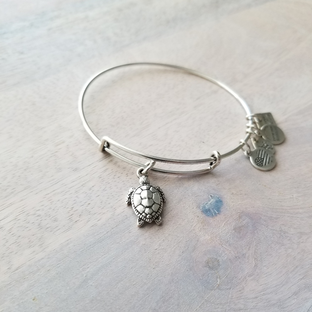 Silver Alex and Ani Seaturtle Charm Bangle